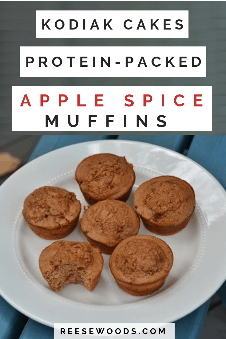 Kodiak Cakes apple spice protein muffins recipe. These protein muffins are the perfect healthy fall recipe. I tried a lot of Kodiak Cake muffin recipes online and they were all too dry or too high in fat or sugar. So I came up with my own recipe. It's high in protein, flavor, moisture and low in fat and calories. #kodiakrrecipes #kodiakcakesrecipes #healthymuffinrecipes #reesewoodsfitness