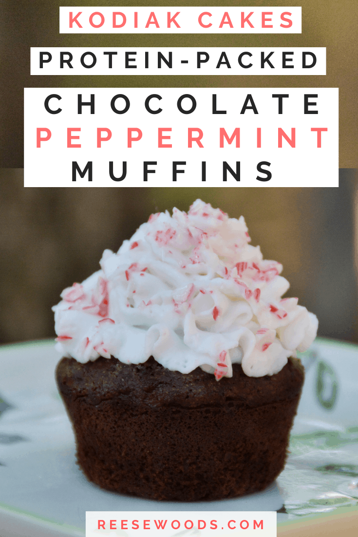 Chocolate peppermint Kodiak muffin recipe. Looking for a healthy Kodiak recipe that tastes like a dream? I was disappointed with a lot of the Kodiak protein muffin recipes I found online, so I decided to make my own. These healthy chocolate peppermint muffins are low-fat, low-carb, high-protein, vegan adaptable and highly delicious. All the macros are listed if you’re counting macros. #kodiakcakes #proteinmuffins #healthyholidayrecipes #reesewoodsfitness www.reesewoods.com