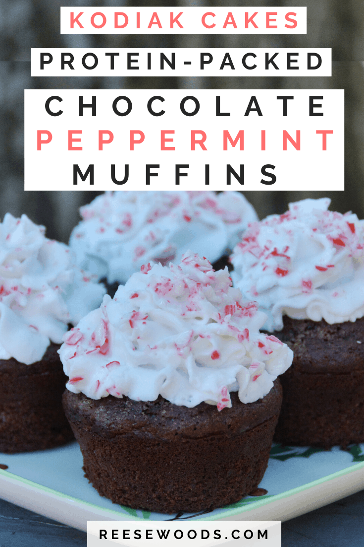 Chocolate peppermint Kodiak muffin recipe. Looking for a healthy Kodiak recipe that tastes like a dream? I was disappointed with a lot of the Kodiak protein muffin recipes I found online, so I decided to make my own. These healthy chocolate peppermint muffins are low-fat, low-carb, high-protein, vegan adaptable and highly delicious. All the macros are listed if you’re counting macros. #kodiakcakes #proteinmuffins #healthyholidayrecipes #reesewoodsfitness www.reesewoods.com