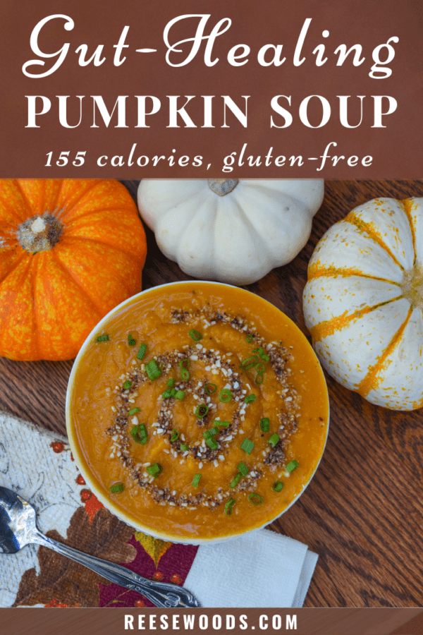 This bone broth pumpkin soup has lots of flavor and gut-healing amino acids. With only 155 calories, 12 grams of protein and 100% of your daily vitamin A needs per serving, you won't feel bad having a second bowl!