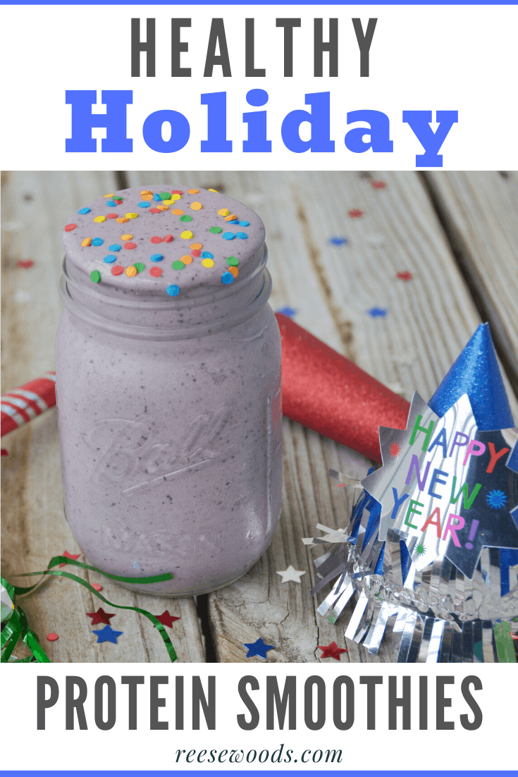 3 Healthy Holiday Protein Smoothie Recipes. Looking for some holiday weight loss tips? Starting with a healthy breakfast recipe is a big one! These healthy smoothie recipes are low-calorie, high-protein, gluten-free and vegan adaptable. Fun, festive and great for the whole family! #proteinsmoothierecipes #healthyholidayrecipes #holidayweightloss #reesewoodsfitness www.reesewoods.com